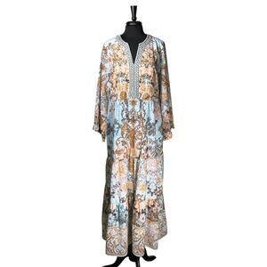 Soft Surroundings Womens XL Floral Baroque Maxi Boho Peasant Embroidered Tiered